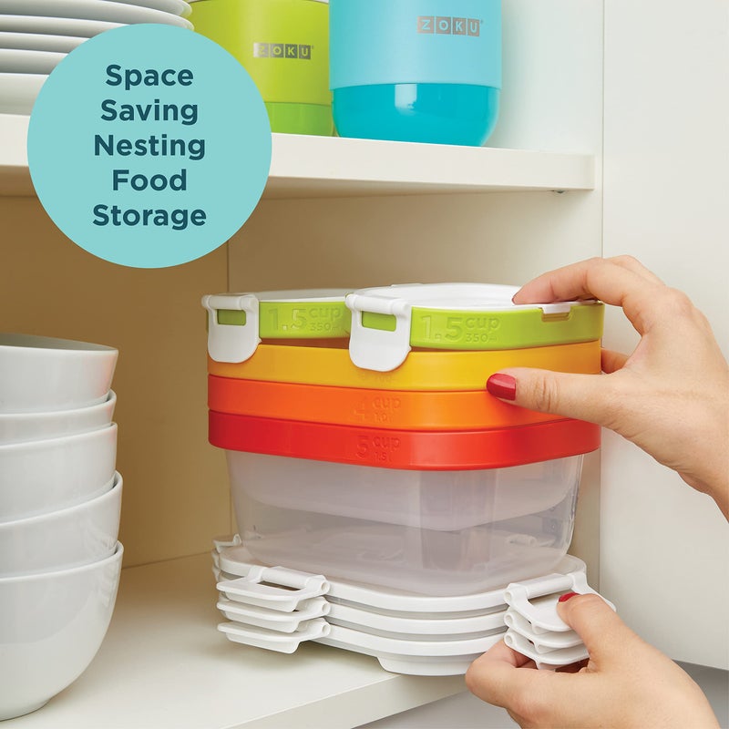 ZOKU - Nested Food Storage Containers with Freezer Pack, Leak Proof with Airtight Lids, for Sandwiches, Lunches, Leftovers and more, Easy to Clean, Reusable, BPA Free (Neat Stack) (7 Piece) - Image 5